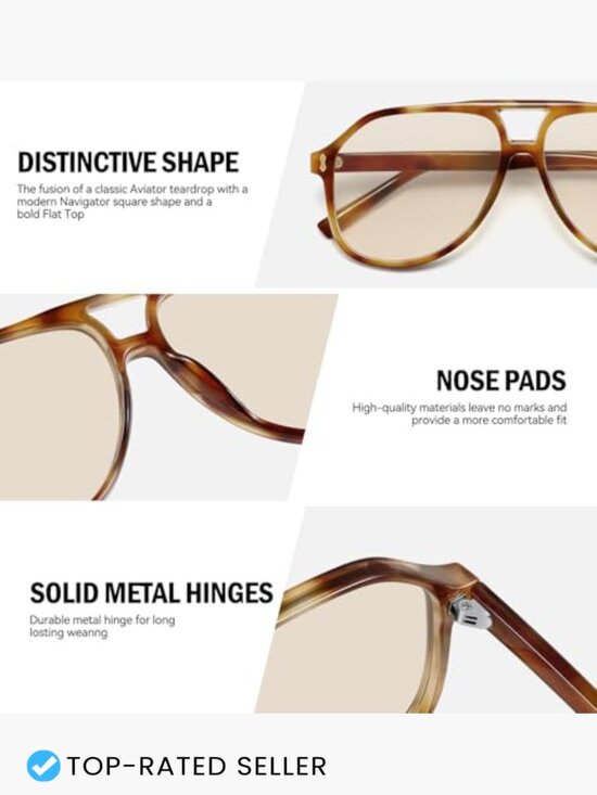 Oversized Square Aviator Sunglasses Retro 70s Thick Frame Double Bridge main image 6